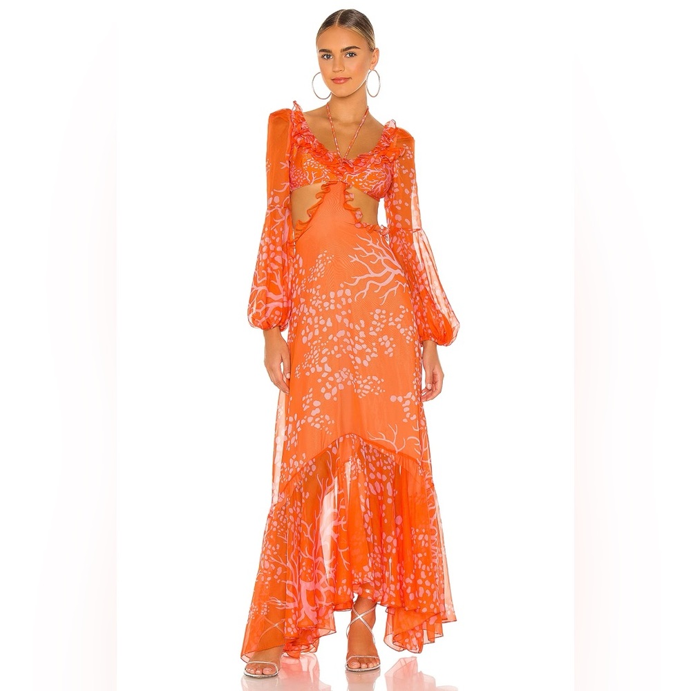 Patbo Coral Print Beach Dress, Medium, Pink Orange